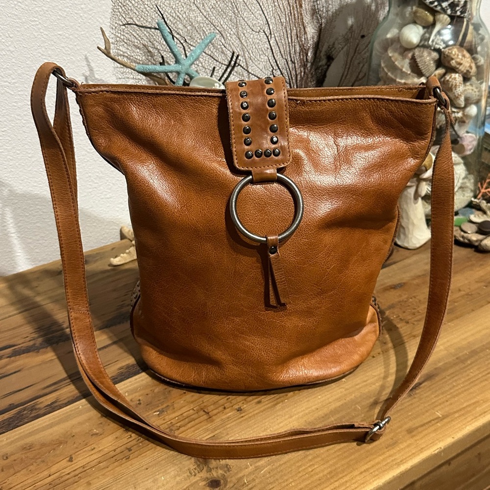 Latico Cognac Leather Stud Bag/purse with adjustable strap shoulder/crossbody